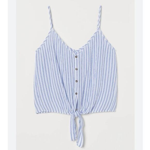 H&M Blue White Stripped Front Tie Button Down Cami Tank Top Women’s Size Small - Picture 1 of 6